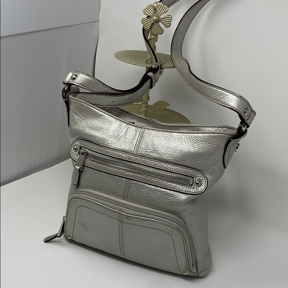 Tignanello Handbags - Tignanello Sliver Leather Cross Body Purse